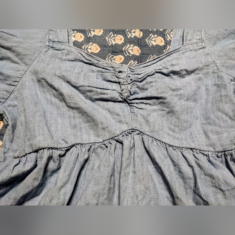 Old Navy Chambray Puff Sleeve Sweetheart Neckline Define Waist Top sz L - Picture 6 of 14